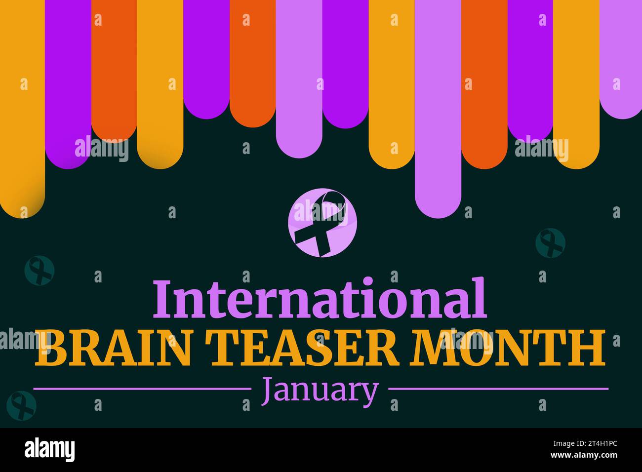 Januar wird als Brain Teaser Month beobachtet, farbenfrohe Formen und Band mit Typografie-Design an der Seite Stockfoto