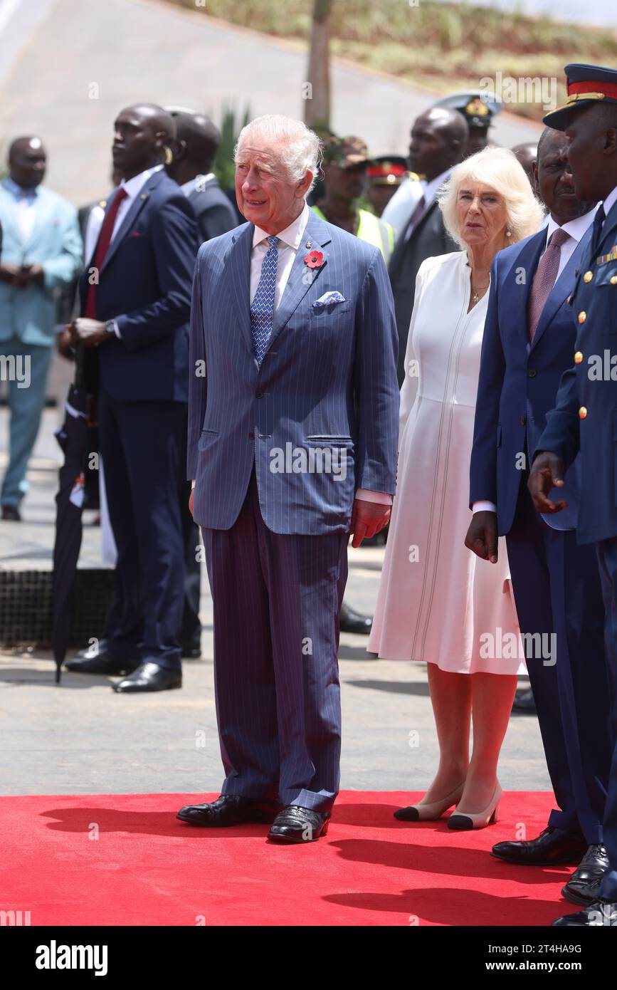 König Karl III. Und Königin Camilla in den Uhuru Gardens, Nairobi, am ersten Tag des Staatsbesuchs in Kenia. Bilddatum: Dienstag, 31. Oktober 2023. Stockfoto