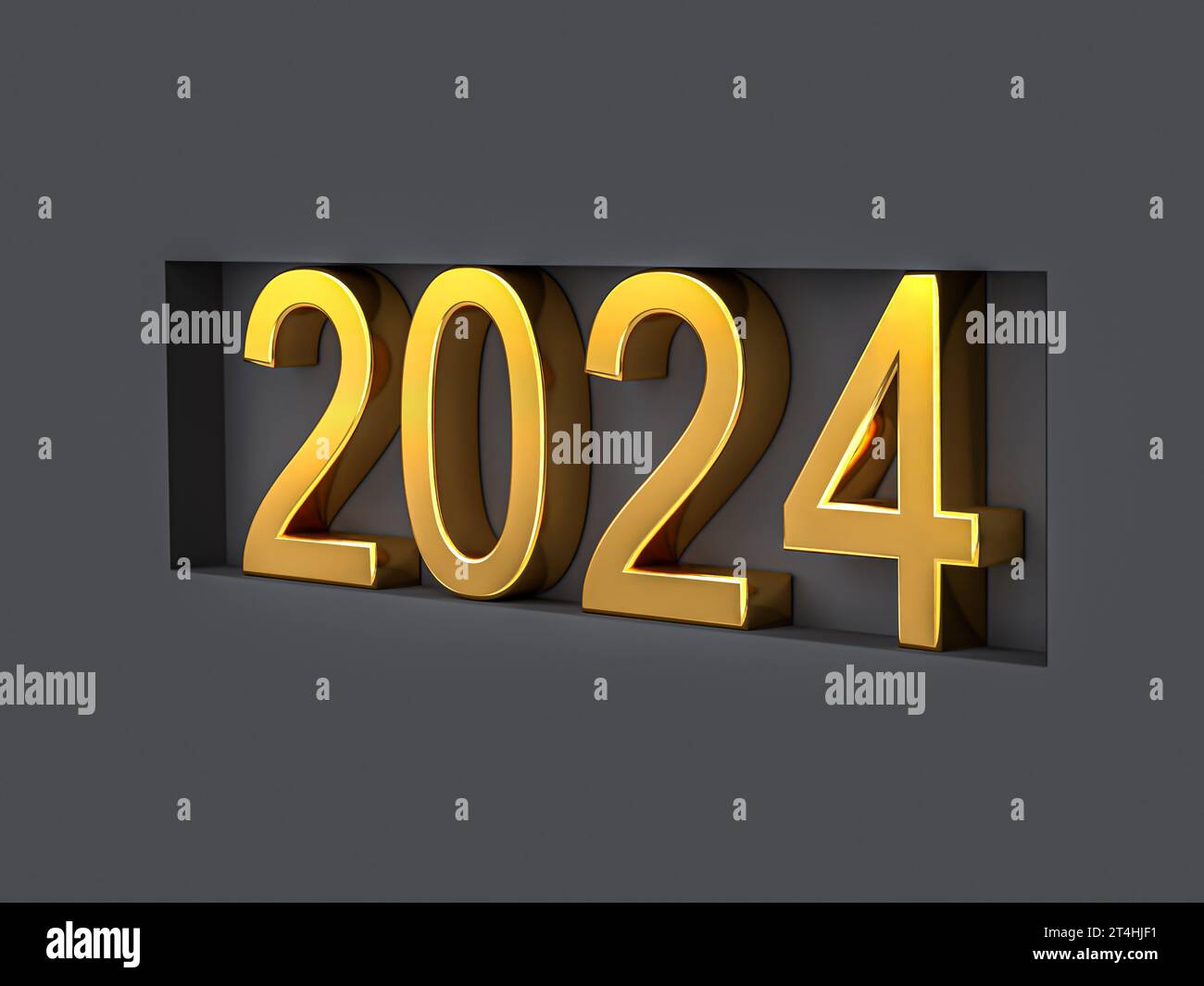 Gold Nummer 2024. Neujahrskonzepte. 3D-Rendering Stockfoto