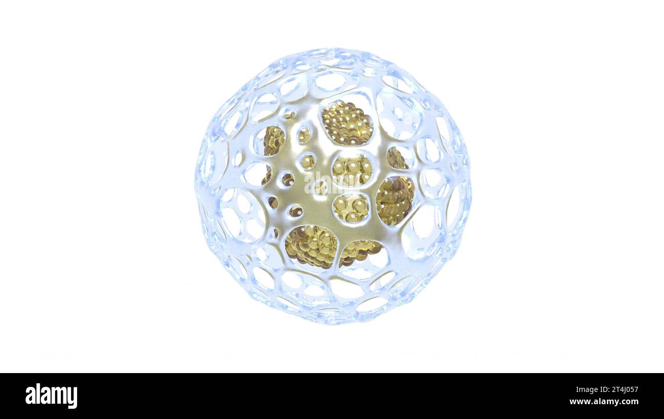 Schematische Darstellung einer lebenden Zelle mit ineinander verflochtenem DNA-3D-Rendering Stockfoto
