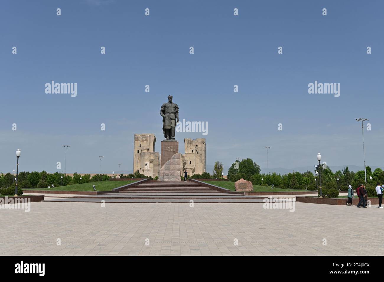 Die Statue von Amir Temur im historischen Zentrum von Shahrisabz, Usbekistan Stockfoto