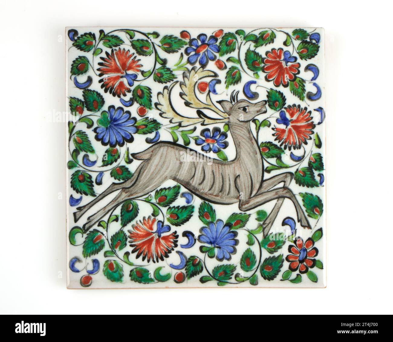 Vintage 1960er Jahre Ikaros Keramik, Griechenland handbemalt Hirschfliese Stockfoto