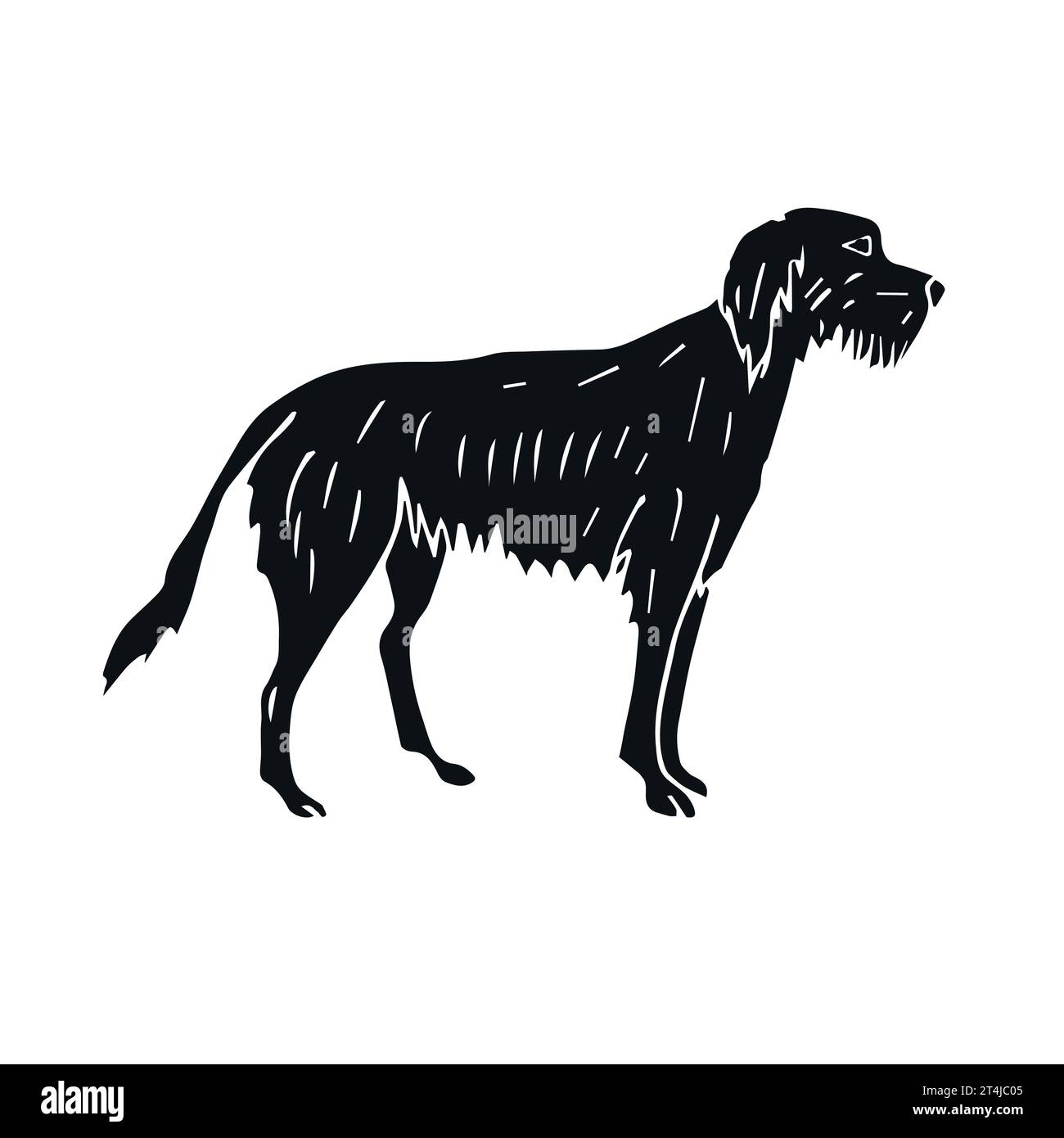 Vektor Hand gezeichnete Kritzelskizze schwarzer Wolfshund Hund isoliert auf weißem Hintergrund Stock Vektor