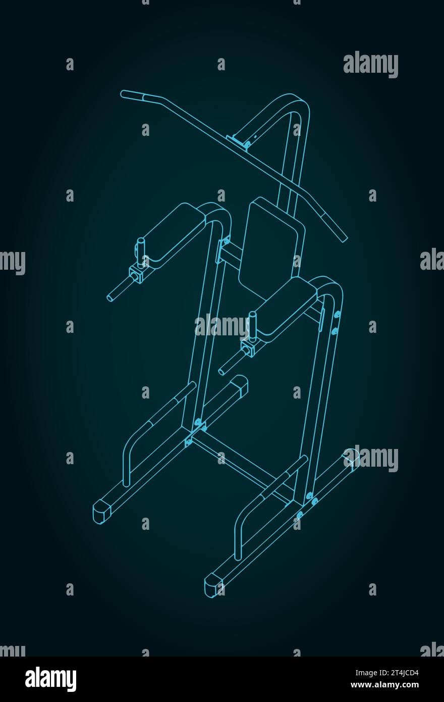Stilisierte Vektor-Illustration des Blueprints des Trainingsgeräts. Querstange, horizontaler Balken und parallele Balken Stock Vektor