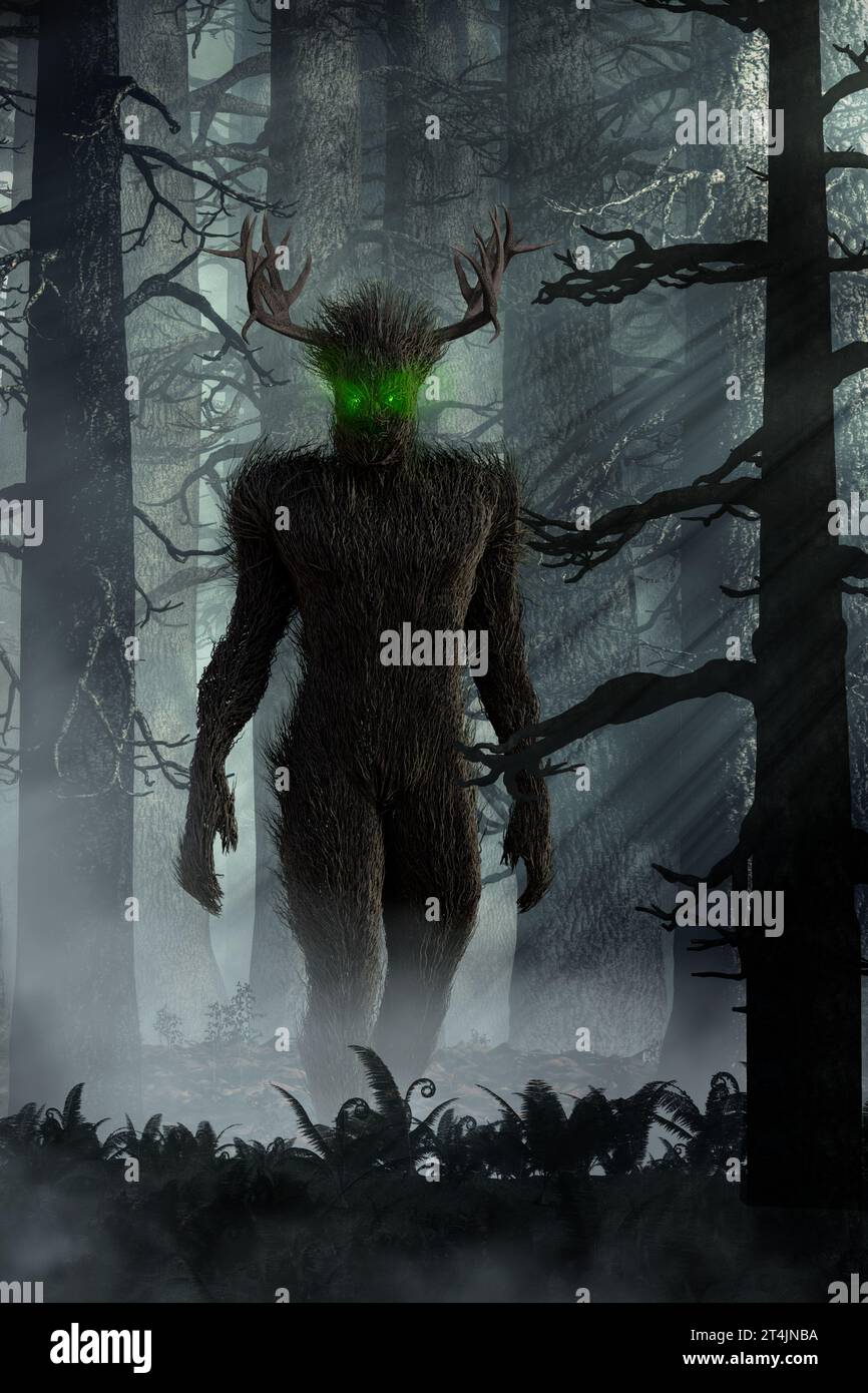 Leshy, Leshii oder Lesovik ist eine mythische Kreatur aus der slawischen Folklore, einem Waldgeist, der oft als großer Mann dargestellt wird, der einem Baum ähnelt. Stockfoto