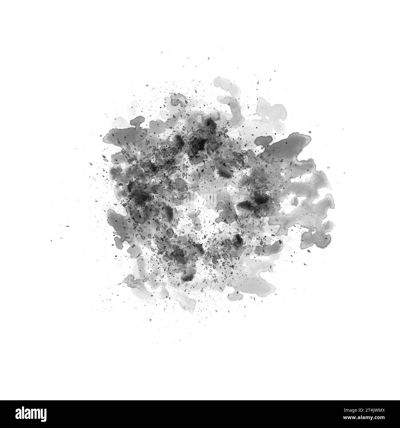 Foto Schwarzes Aquarell handgemalte Pinselstriche isoliert auf weißem Hintergrund und Textur (mit Beschneidungspfad) Stockfoto