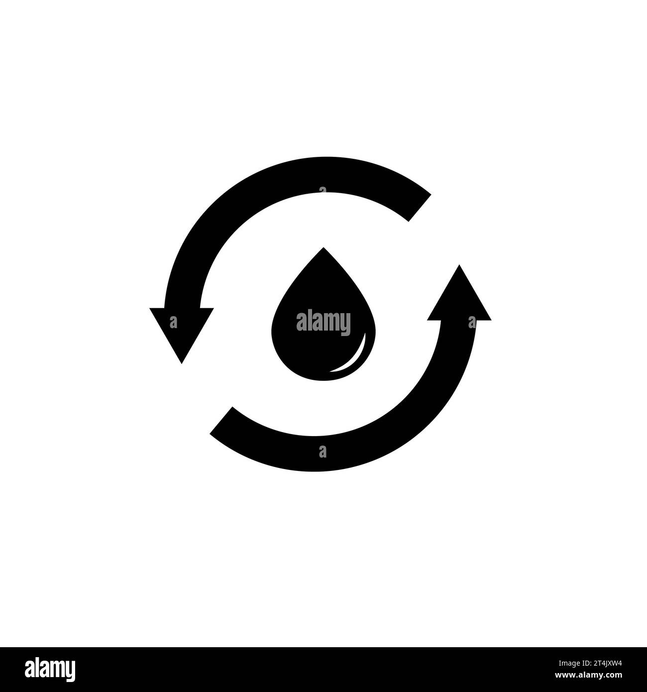 Symbol „Wasser recyceln“. Wassertropfen in den Kreispfeilen. Nachhaltige Ressourcen. Wiederverwendung oder Rückgewinnung von Wasser. Idee der Umweltregeneration. Abwassertrichter Stockfoto