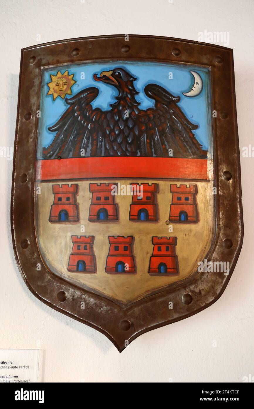 Siebenbürgens Wappen, Schloss Bran, Bran, Kreis Braşov, Siebenbürgen, Rumänien, Europa Stockfoto