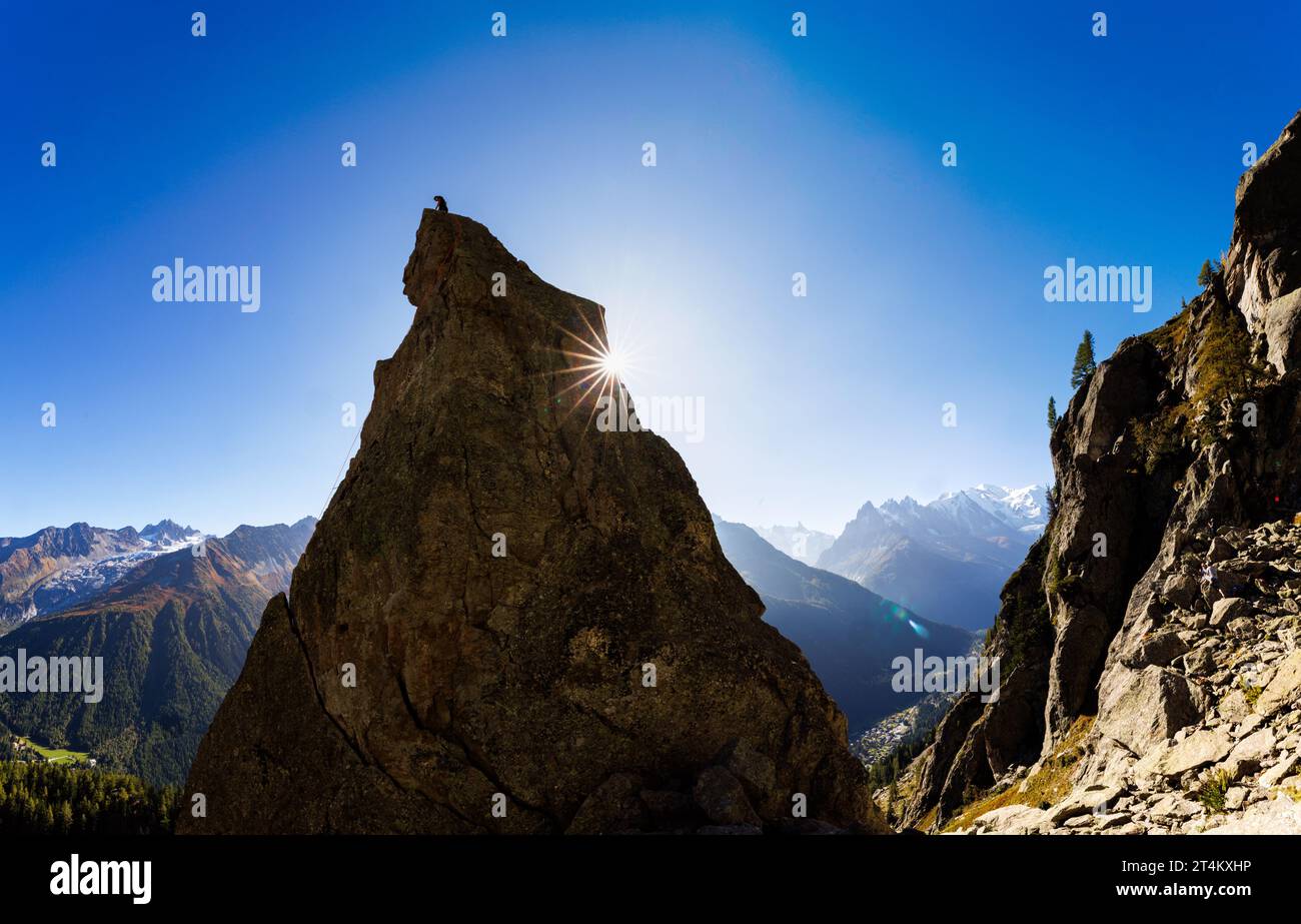 Sportkletterer auf der Aiguillette d’Argentiere in Chamonix Stockfoto