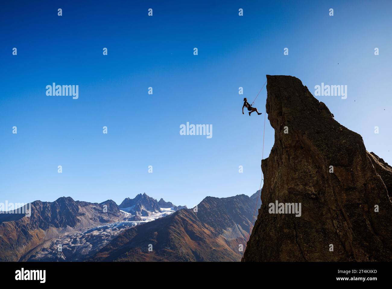 Sportkletterer auf der Aiguillette d’Argentiere in Chamonix Stockfoto