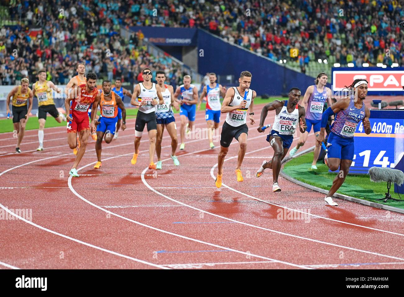 Das Staffelfinale für Männer mit 4 x 400 Metern Länge. Europameisterschaften München 2022 Stockfoto