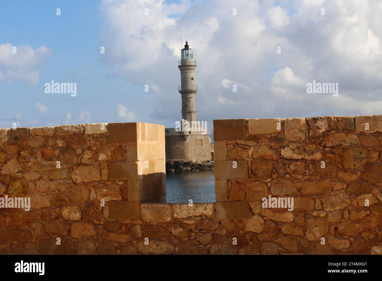 Der Leuchtturm von Chania aus der Festung Firkas Kreta, Griechenland Stockfoto