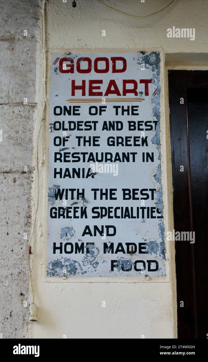 Das Good Heart Restaurant - Chania, Kreta, Griechenland Stockfoto