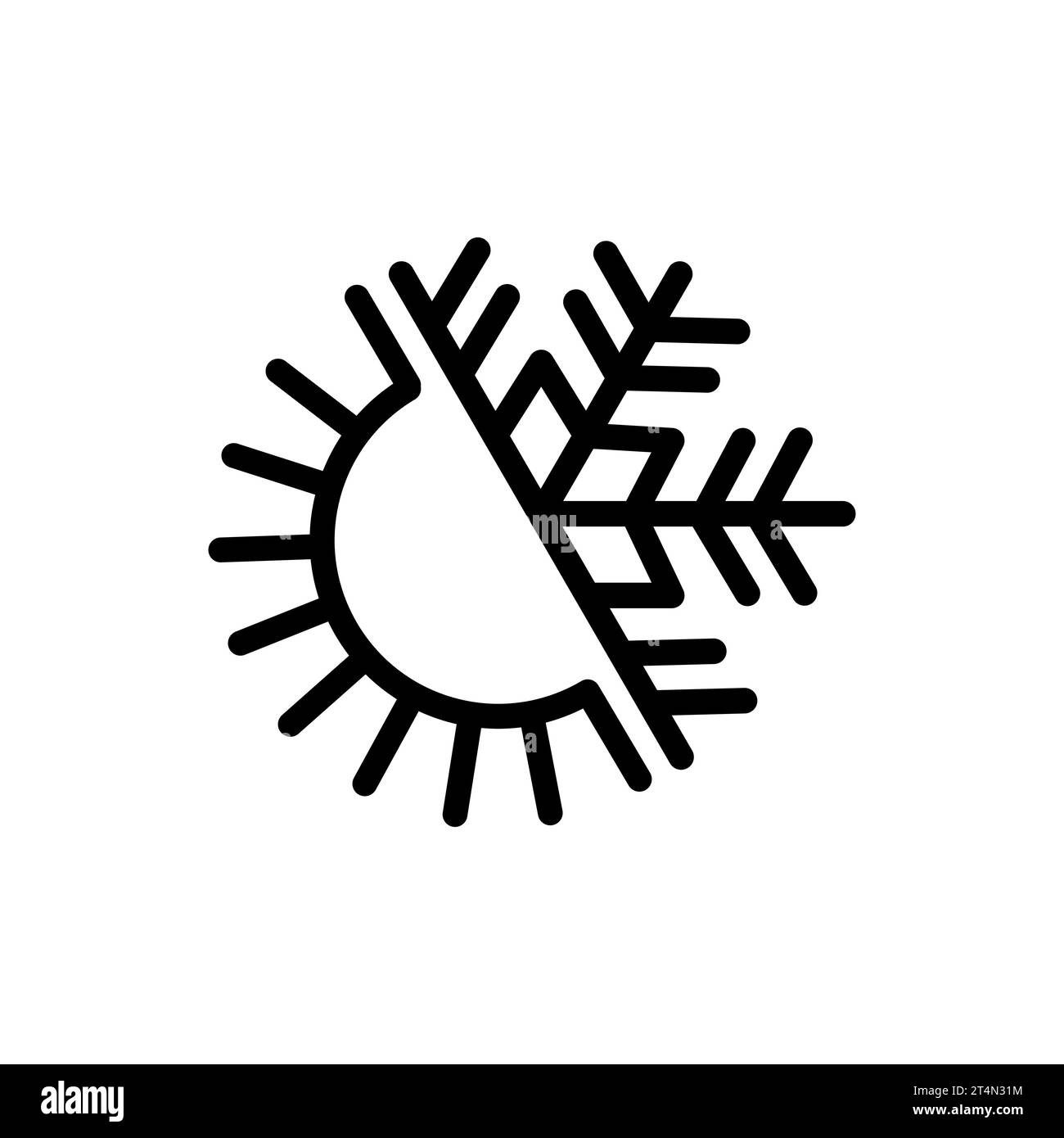 Symbol „heiß“ und „kalt“. „Sun and Snowflake All Season Concept“-Logo. Stock Vektor