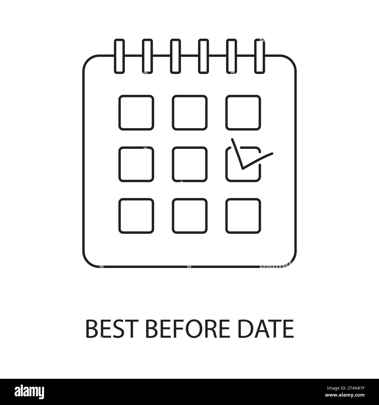 Verfallsdatum-Linienvektor für Lebensmittelverpackungen, Kalenderillustration Stock Vektor
