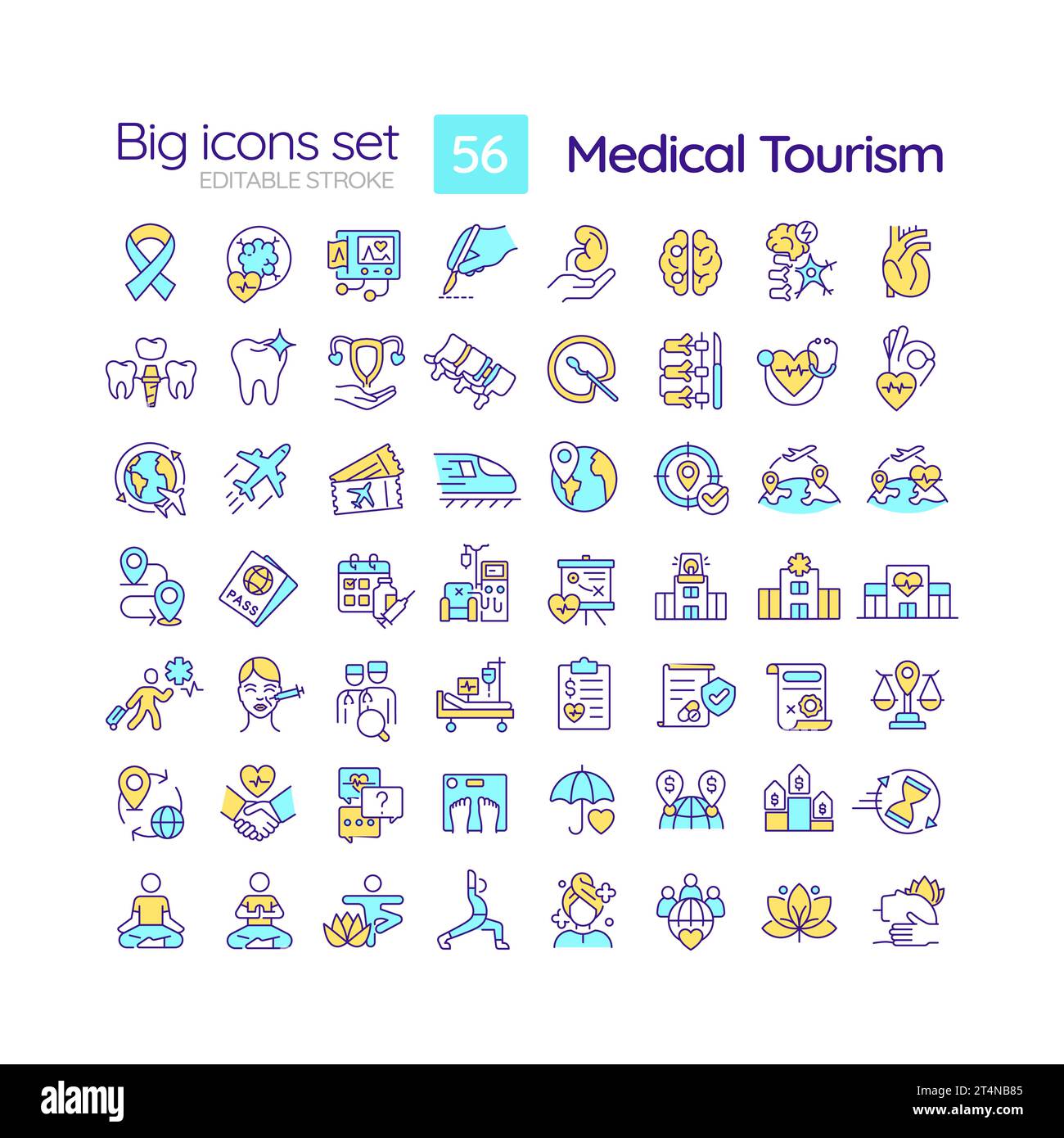 Editierbare mehrfarbige große Symbole Set für Medizintourismus Stock Vektor