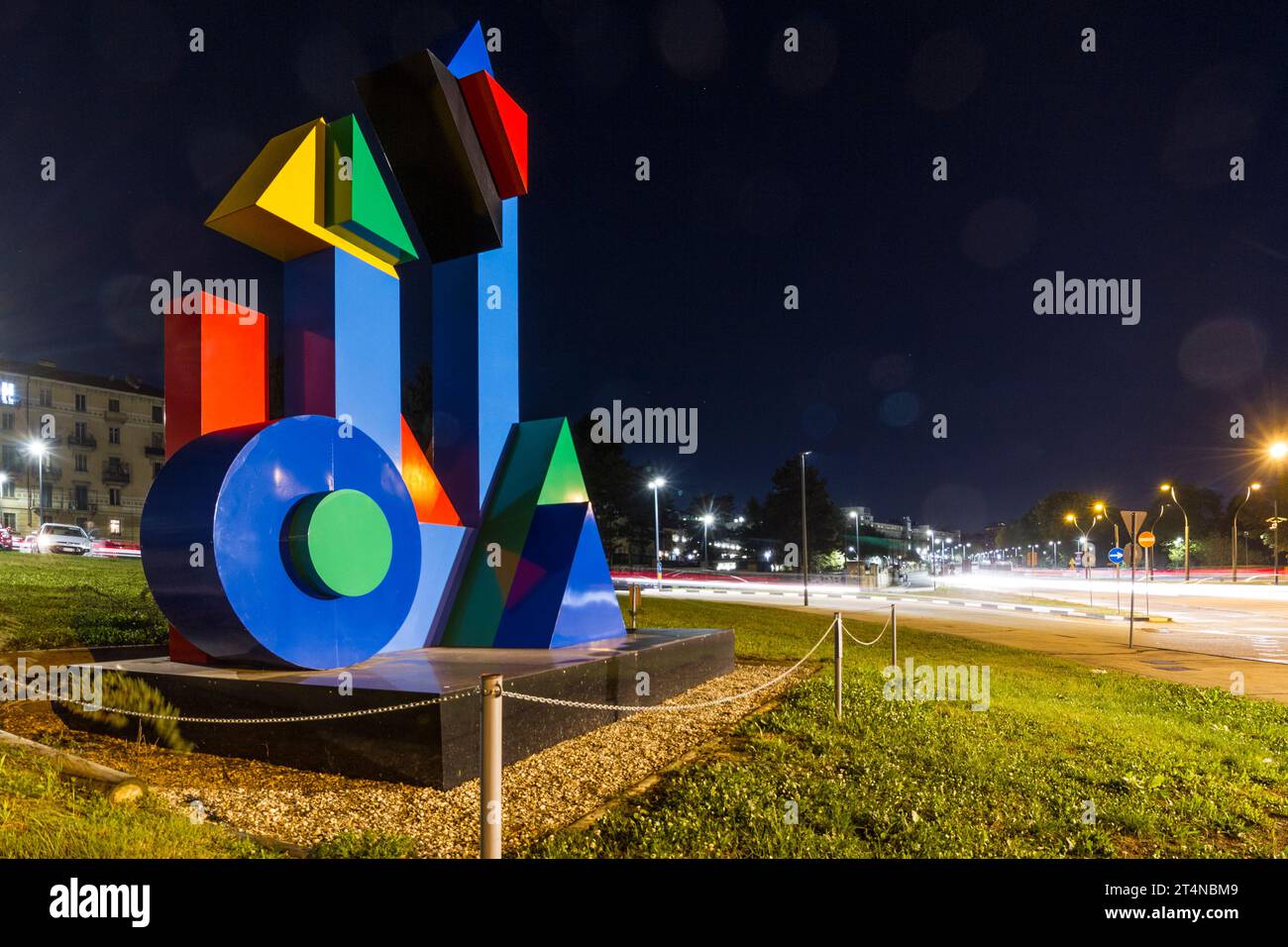 Urbane künstlerische Installation in Turin mit dem Titel Concert of Words von Mario Molinari. Stockfoto