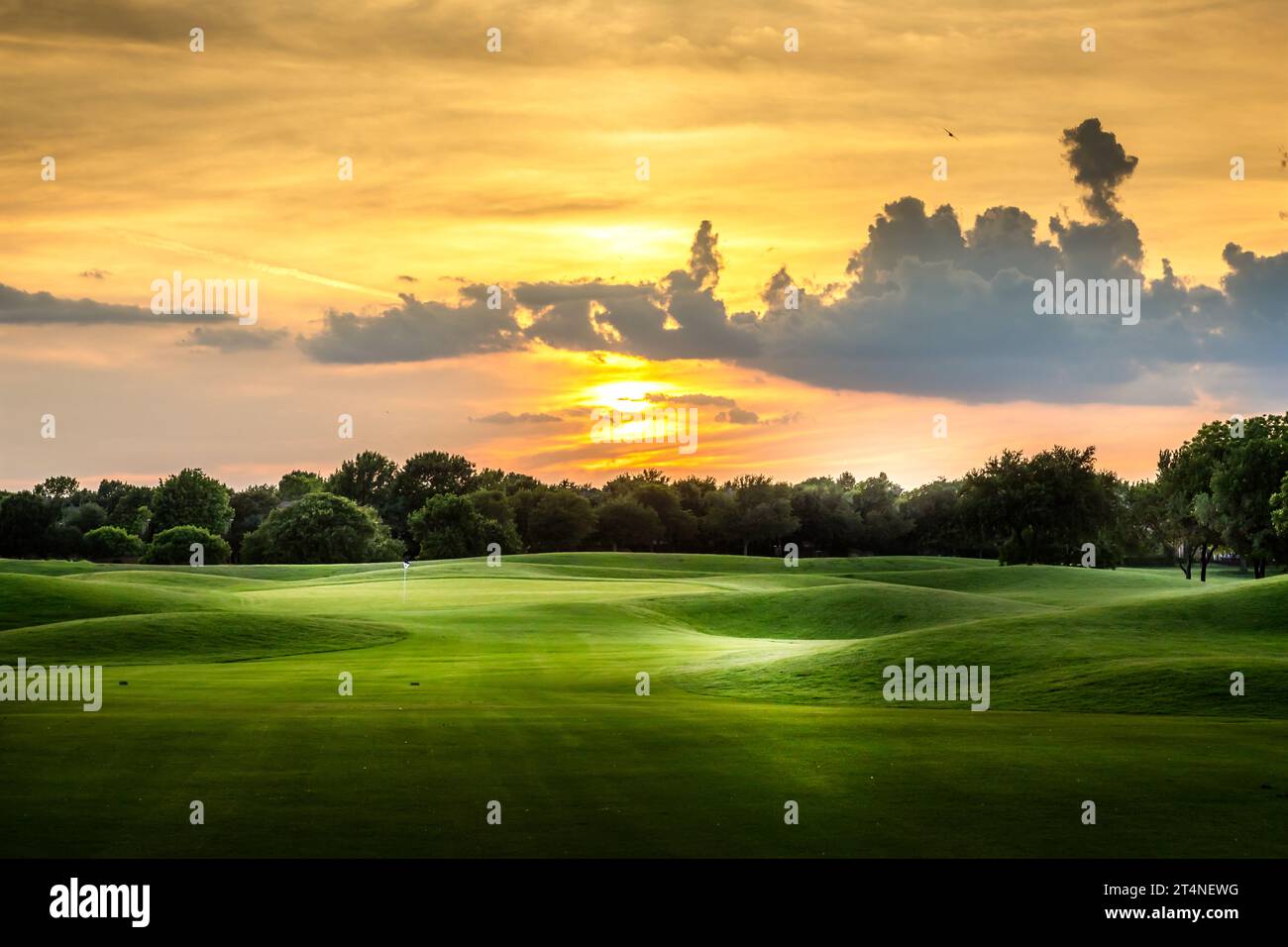 Sonnenuntergang über einem texanischen Golfplatz Stockfoto