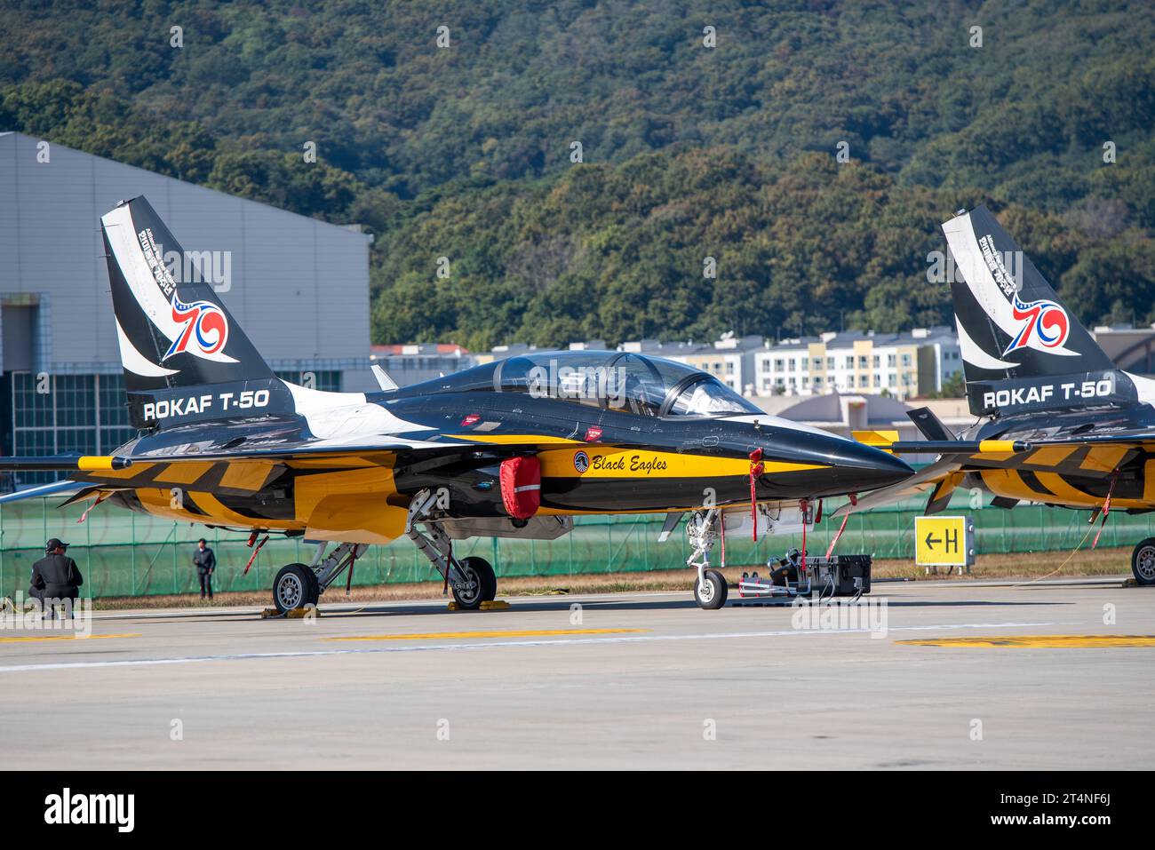 Seongnam, Südkorea - 21. Oktober 2023: Südkoreanische T-50 Black Eagles der Republik Korea Air Force in Seoul ADEX 2023 Stockfoto