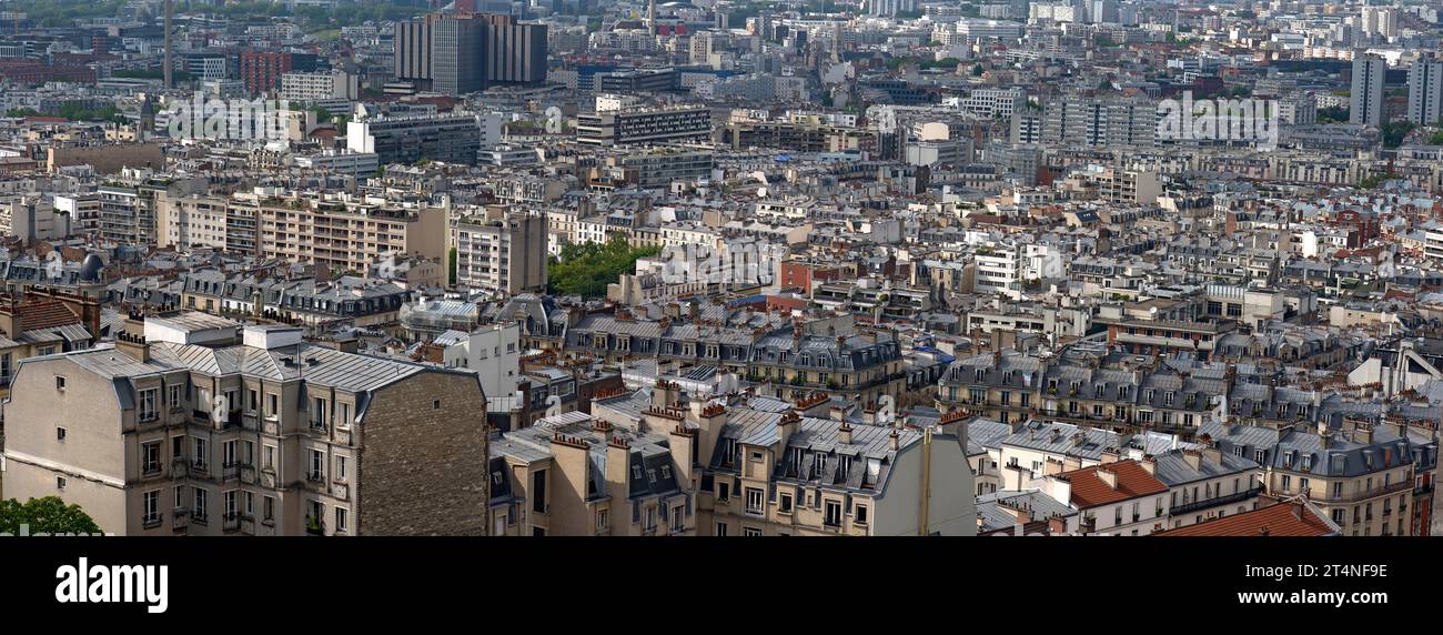 Blick vom Sacré Coeur auf den 18. Arrondissementeinen, Bezirk von Paris, Frankreich Stockfoto