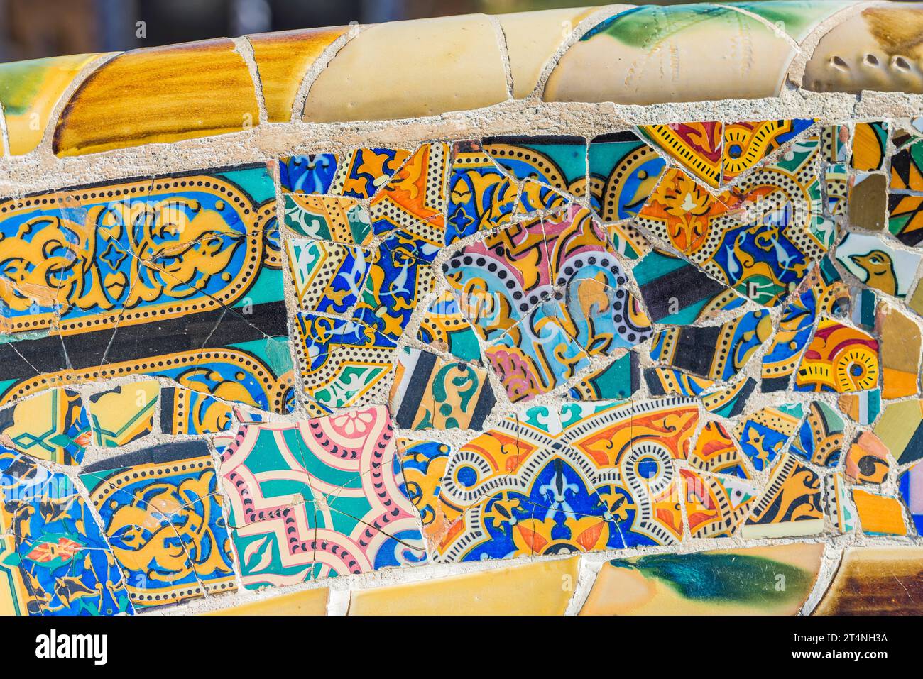 Kunst aus Fliesen, Detail, Gaudi, Park Güell, Barcelona, Spanien Stockfoto