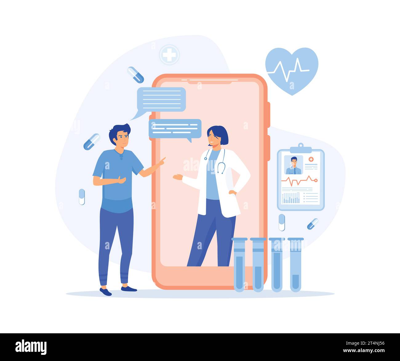 Medizinische Online-Beratung und -Unterstützung, Doktor-Video auf Smartphone-Bildschirm. Moderne Illustration des flachen Vektors Stock Vektor