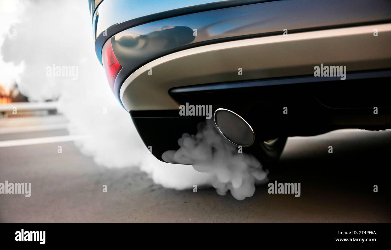 Auspuffschalldämpfer Mit Smog Stockfoto