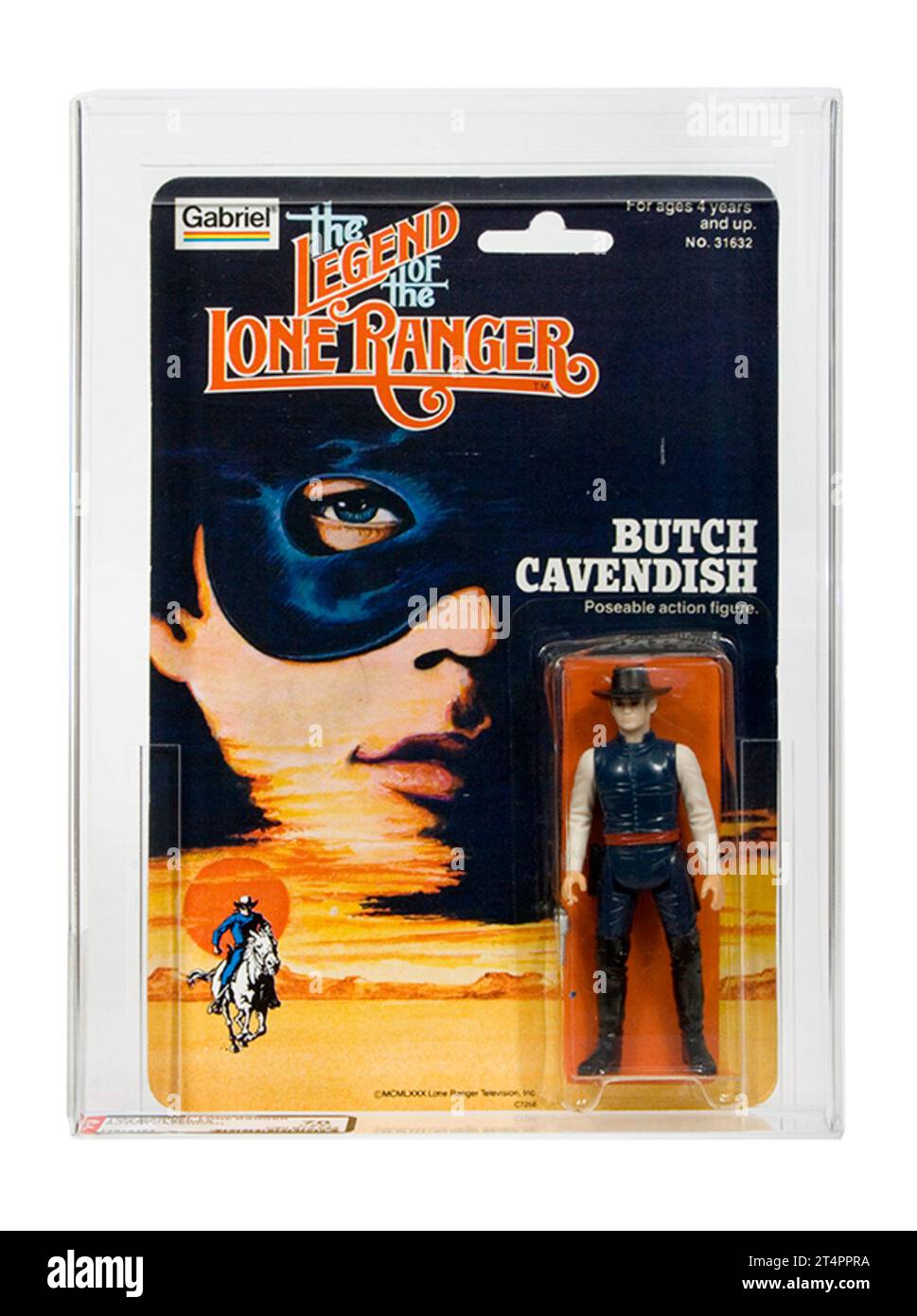 1980 Gabriel Toys The Legend of the Lone Ranger Butch Cavendish kardierte 3,75' Action Figur AFA 70-Y Stockfoto