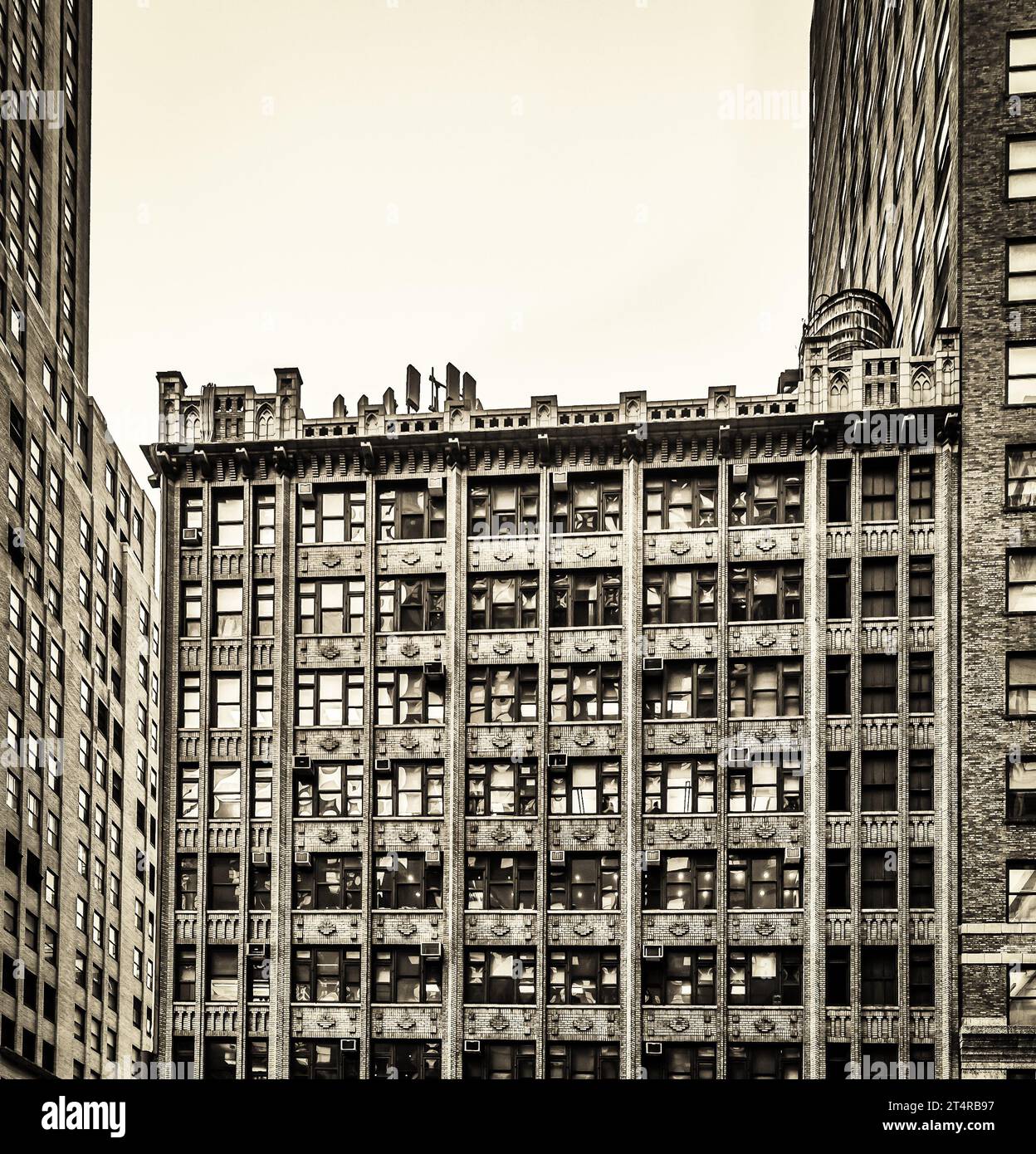 New York City, USA, 16. Januar 2018, oberer Teil eines alten Gebäudes in Manhattan Stockfoto