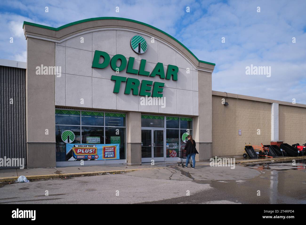 Außenansicht eines Dollar Tree Stores in Burton Michigan, USA Stockfoto