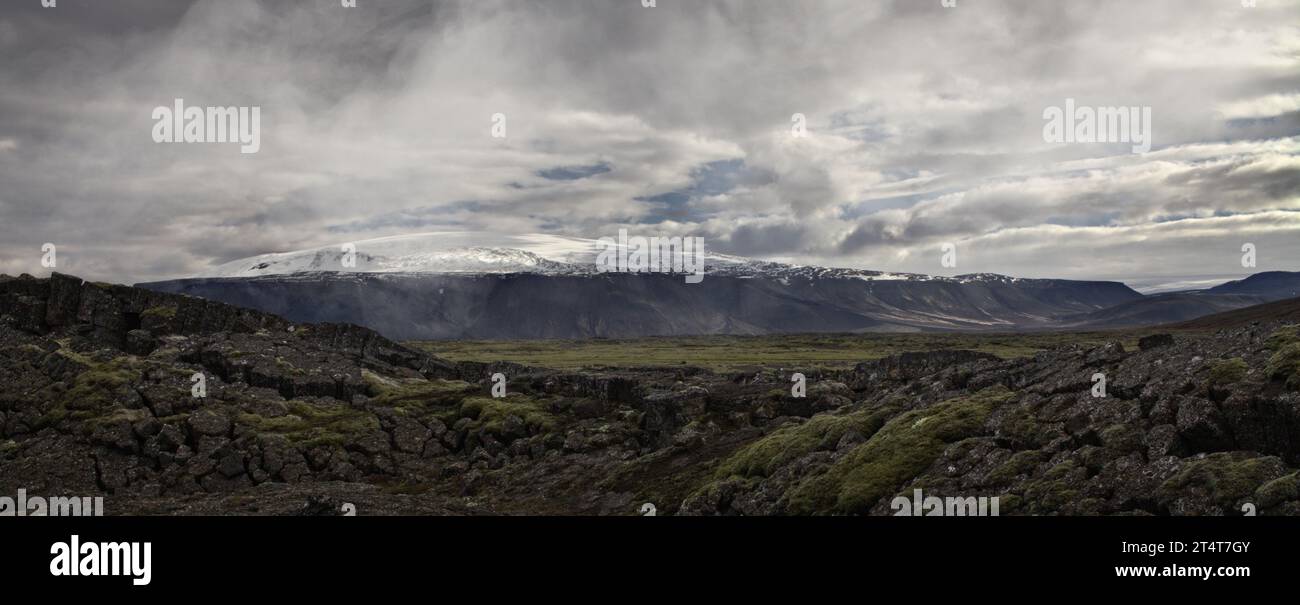 Panorama einer rauen island-Tundra mit moosigen Steinen Stockfoto