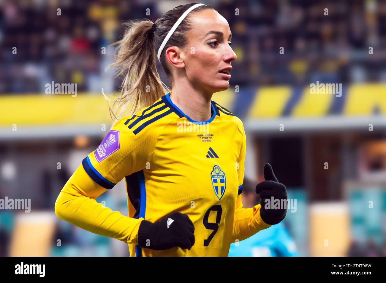 Göteborg, Schweden. Oktober 2023. Kosovare Asllani (9) aus Schweden wurde während des Spiels der UEFA Nations League zwischen Schweden und der Schweiz bei Gamla Ullevi in Göteborg gespielt. (Foto: Gonzales Photo - Amanda Persson). Stockfoto