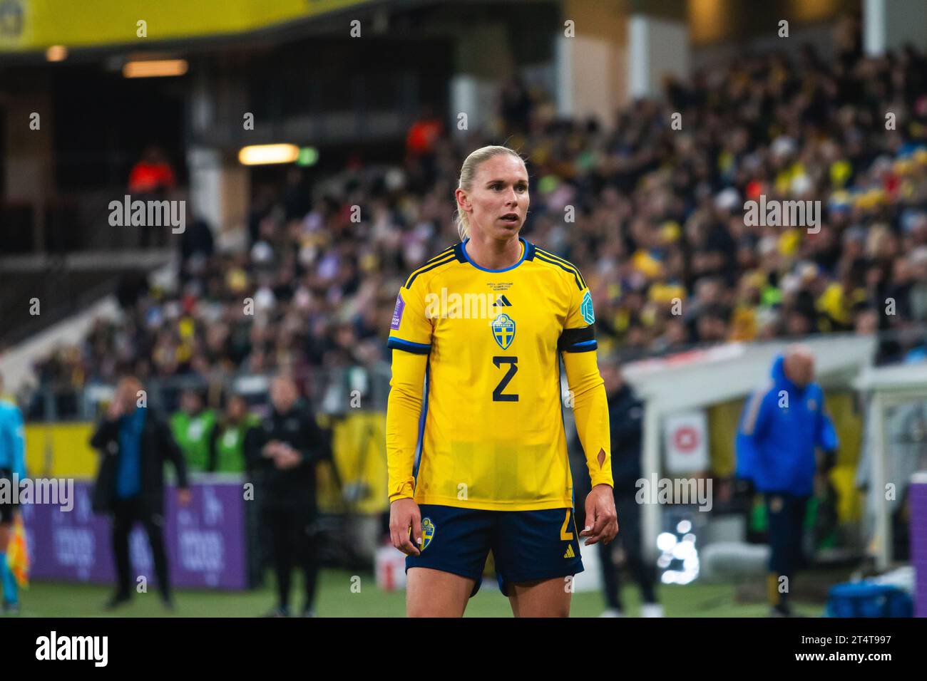Göteborg, Schweden. Oktober 2023. Jonna Andersson (2) aus Schweden beim Spiel der UEFA Nations League zwischen Schweden und der Schweiz bei Gamla Ullevi in Göteborg. (Foto: Gonzales Photo - Amanda Persson). Stockfoto