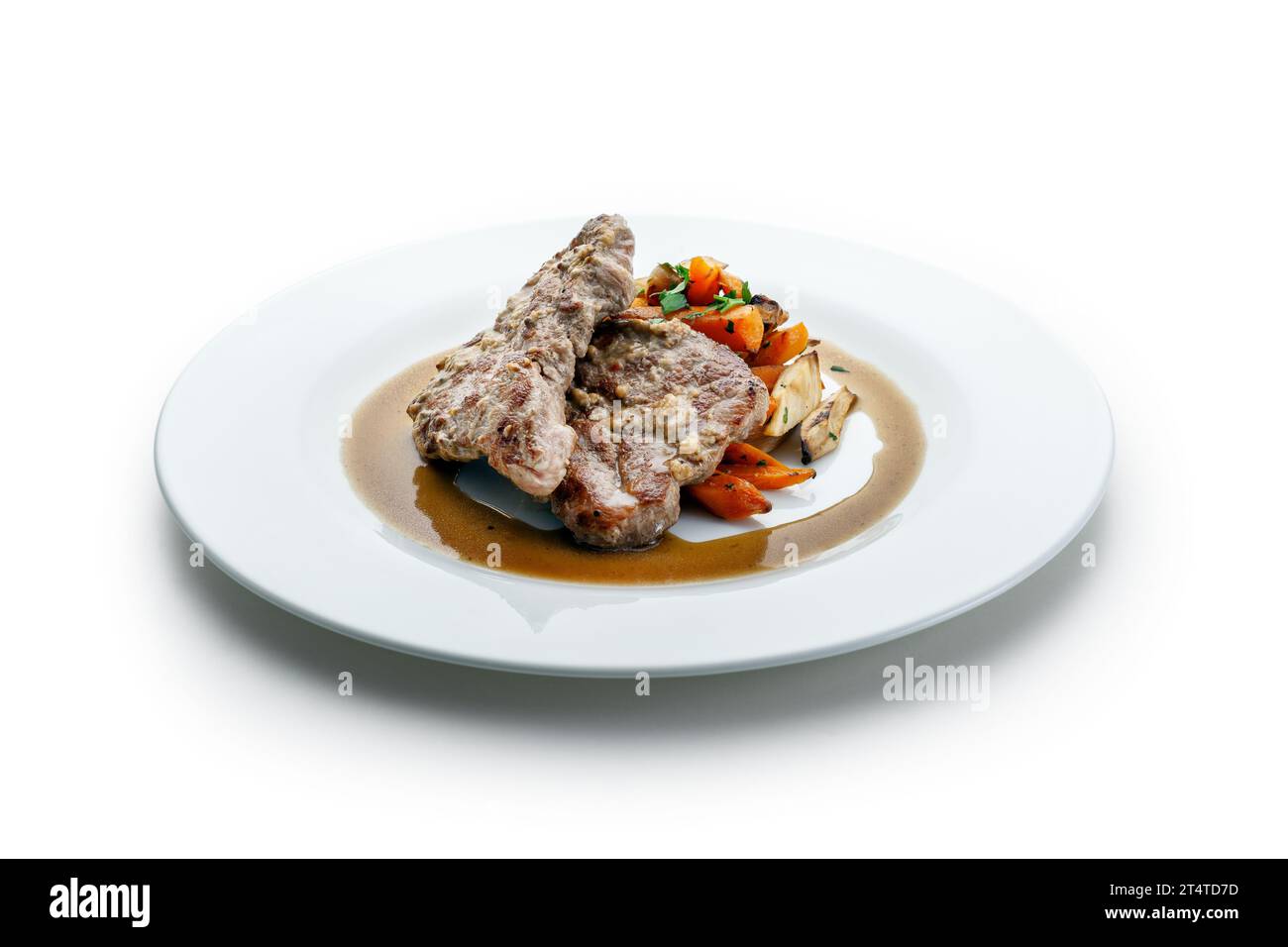 Gegrillter Schweinehals mit Gemüse Stockfoto