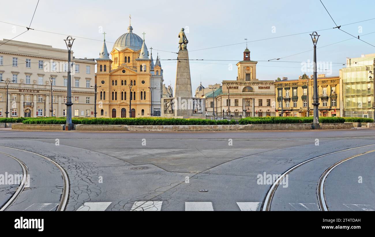 Die Stadt Lodz, Polen - Blick auf den Freiheitsplatz Stockfoto