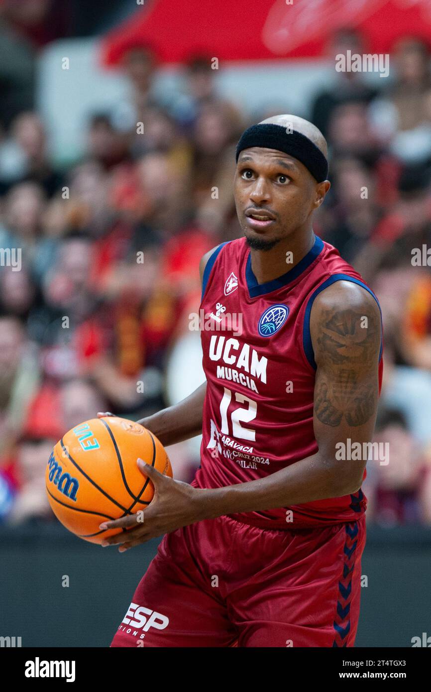 1. November 2023: THAD MCFADDEN Georgia Spieler aus Ucam Murcia CB, Murcia Region of Murcia, UCAM MURCIA CB gegen IGOKEA:TEL Basketball Champions League MURCIA Sports Palace, Region Murcia, 01. November 2023 Stockfoto