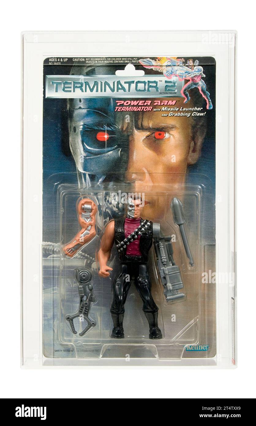1991 Kenner Terminator 2 Serie 1 Leistungsarm Terminator kardierte Maßnahme Abbildung AFA 80-Y nahe dem Mint Condition Stockfoto