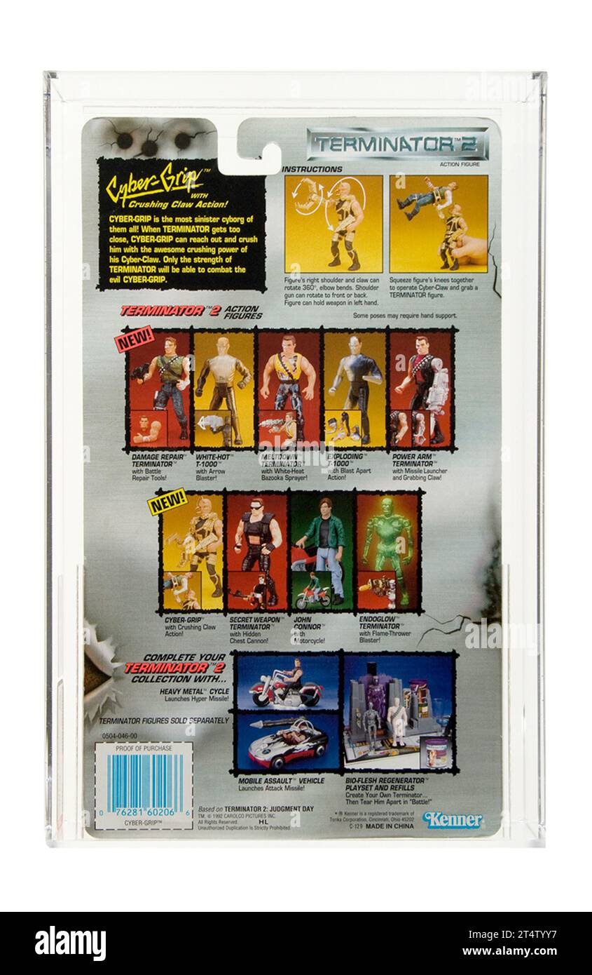 1992 Kenner Terminator 2 Serie 3 Cyber-Grip kardierte Action Figur AFA 85-Y in der Nähe von Mint+ Zustand Stockfoto