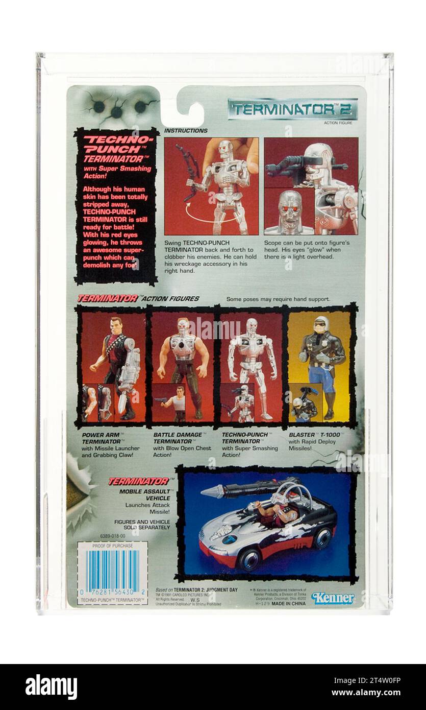 1991 Kenner Terminator 2 Serie 1 Techno-Locher Terminator kardierte Action Abbildung AFA 80 nahe dem Mint Condition Stockfoto