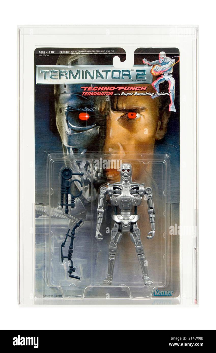 1991 Kenner Terminator 2 Serie 1 Techno-Locher Terminator kardierte Action Abbildung AFA 80 nahe dem Mint Condition Stockfoto