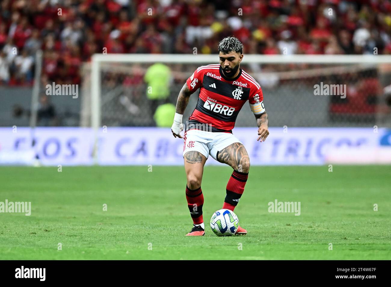 Brasília, DF - 01.11.2023: CAMPEONATO BRASILEIRO FLAMENGO E SANTOS - Foto, Gabi Gol während der Geburt. Am Mittwoch (1) findet das Spiel zwischen Flamengo und Santos in der 31. Runde der brasilianischen Meisterschaftsarena BRB Mané Garrincha in Brasília statt. (Foto: Ton Molina/Fotoarena) Stockfoto