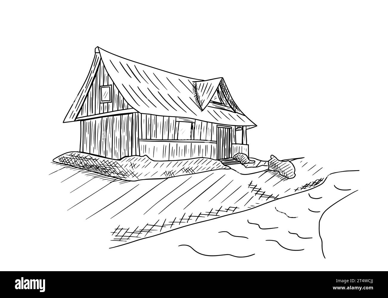 Ländliche Landschaft Hand gezeichnete Skizze Vektor Illustration. Stock Vektor