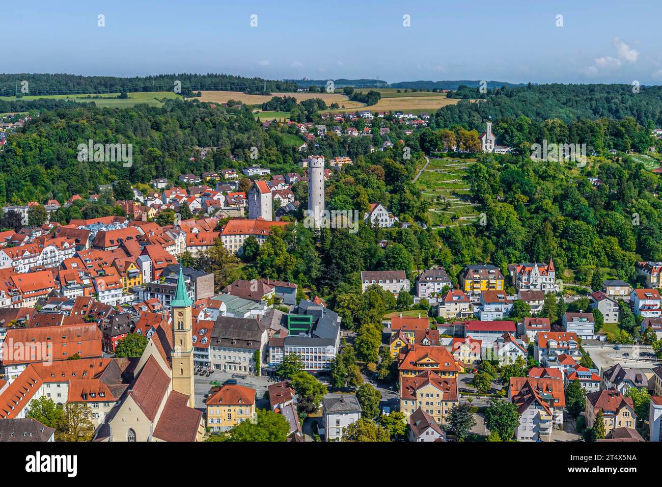 Ravensburg, eine wunderschöne Kreisstadt in Oberschwaben, von oben Stockfoto