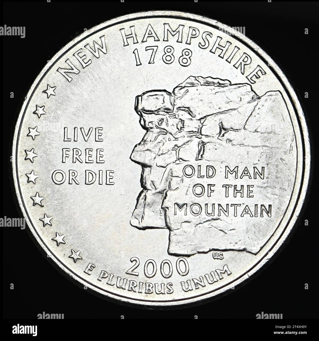 US Commemorative State Quarter Dollar: New Hampshire (1788) Old man of the Mountain Stockfoto