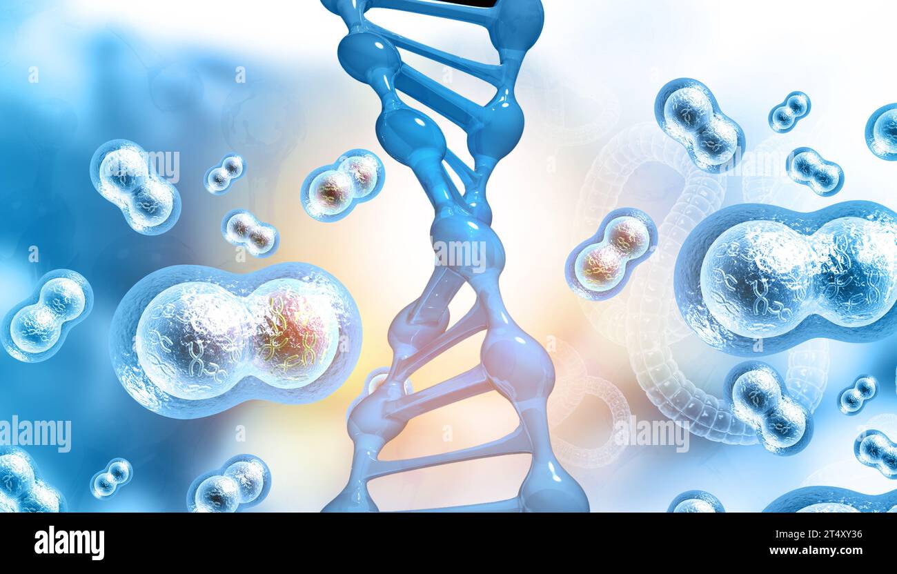 DNA-Stränge auf Wissenschaft Hintergrund. 3d illusation Stockfoto