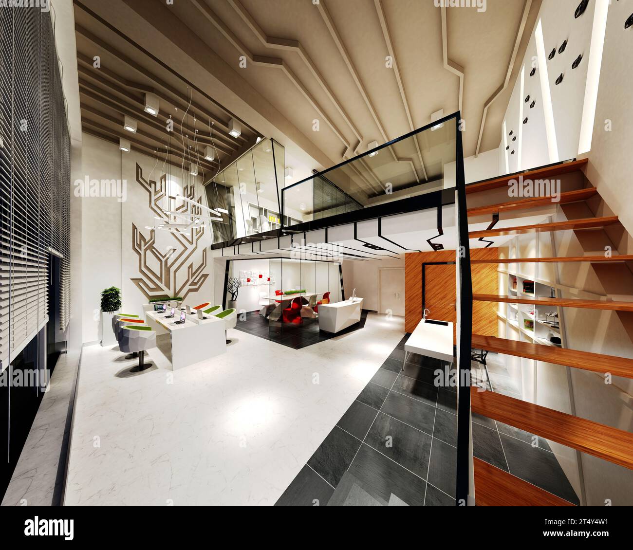 Luxuriöses Büro-Interieur, 3D-Rendering Stockfoto