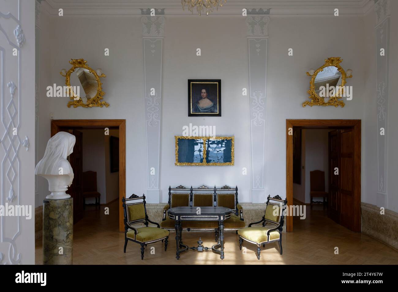 Innenansicht, Napoleon's Lounge, Ausstellung, Schloss Mikulov, Nikolsburg, Mikulov, Jihomoravsky kraj, Tschechische Republik Stockfoto