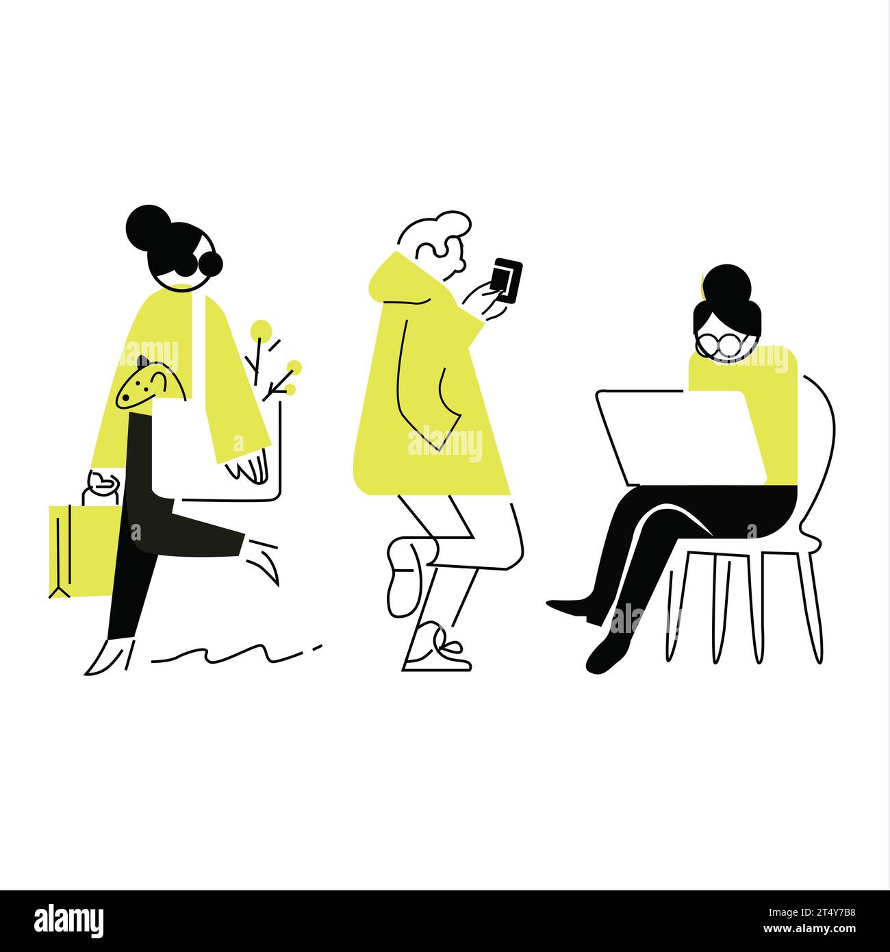 Flache Gestaltung von Personen, die verschiedene Aktivitäten ausführen Stockfoto