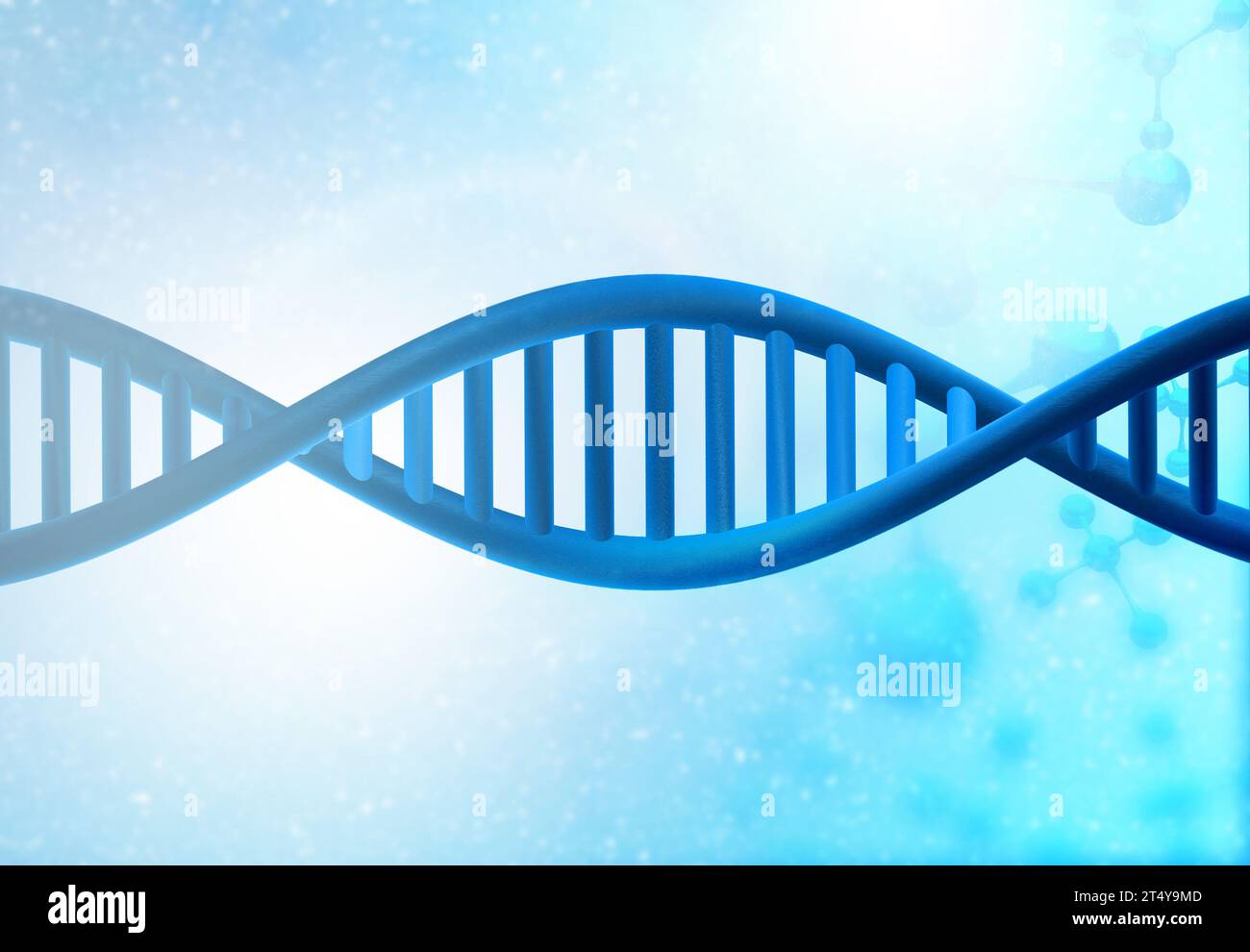DNA-Stränge auf wissenschaftlichem Hintergrund. 3D-Illusion Stockfoto