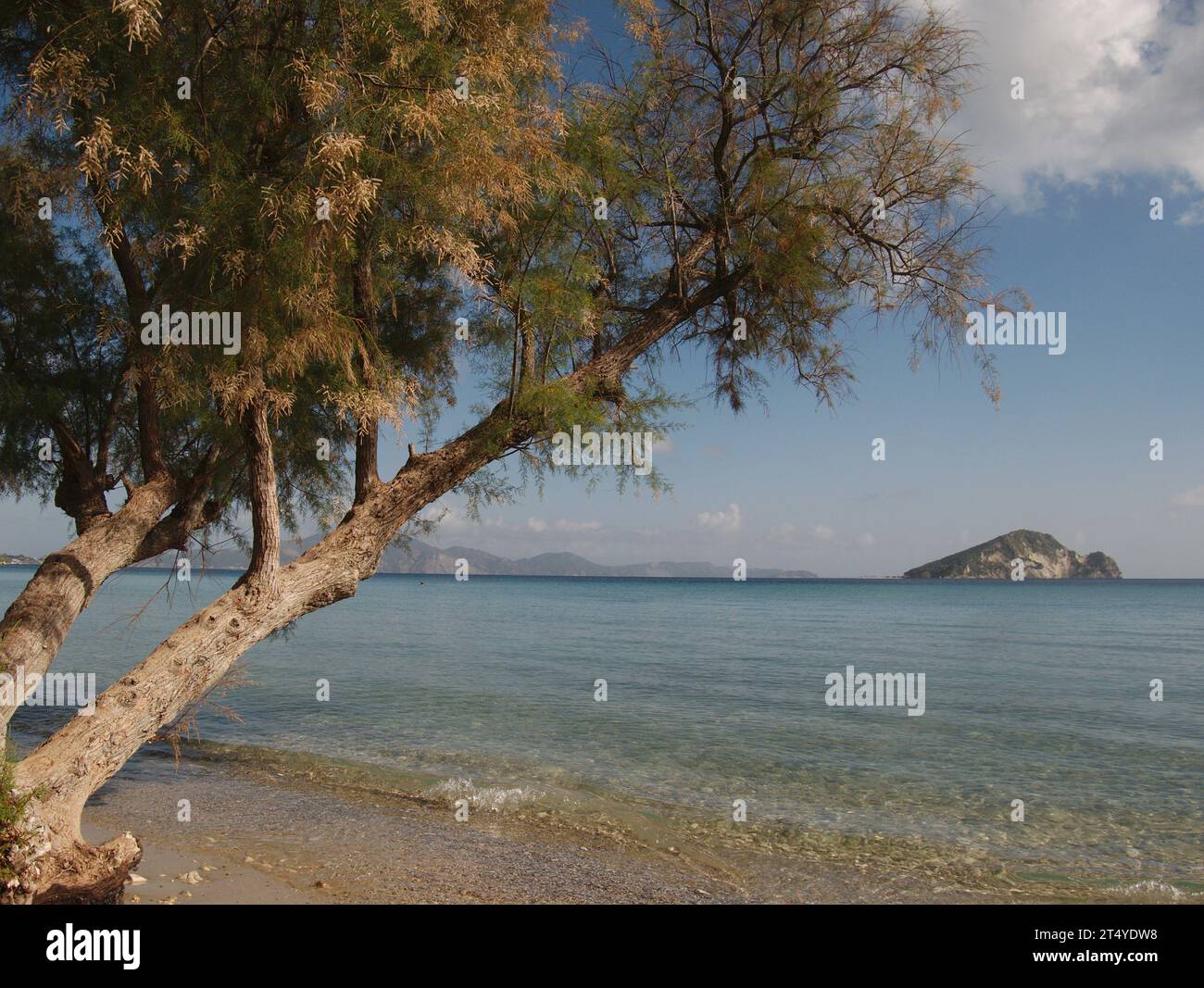 Blick auf die Turtle Island vom Keri Beach, Zakynthos, Griechenland Stockfoto
